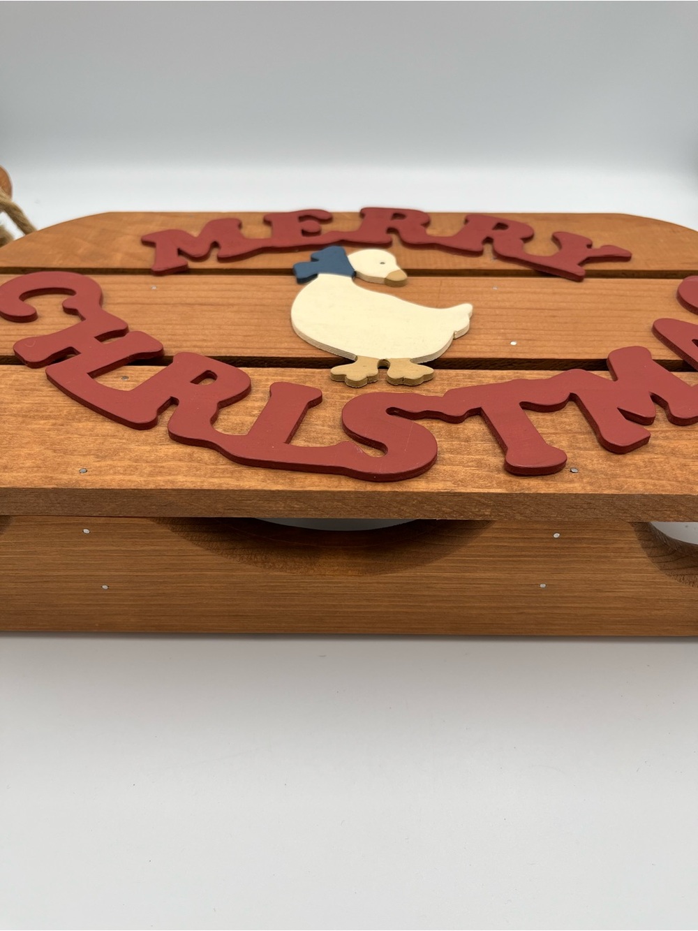 VTG Merry Christmas Shelf Wood Sled Goose Cottage Core Hand Painted Granny Core - Picture 10 of 10
